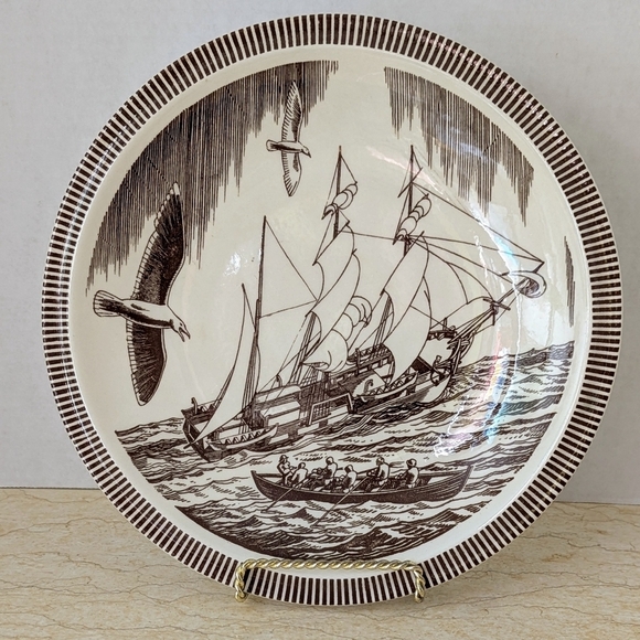 Vintage Vernon Kilns Rockwell Kent Brown Transferware Moby Dick Plate 10.5" - Picture 2 of 9